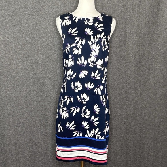 Saint Tropez West Stripe Floral Sheath Navy Resort Dress Womens Size 6 - Picture 1 of 6
